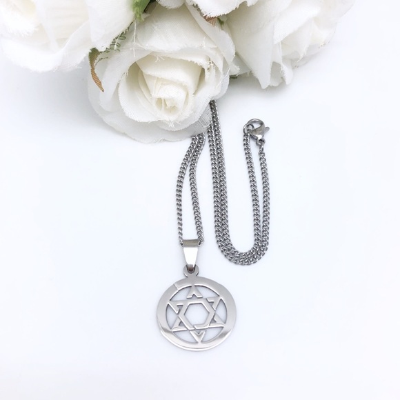 Reversible Star of David Stainless Steel Necklace, NWT, Multiple Length Chains - Picture 6 of 6
